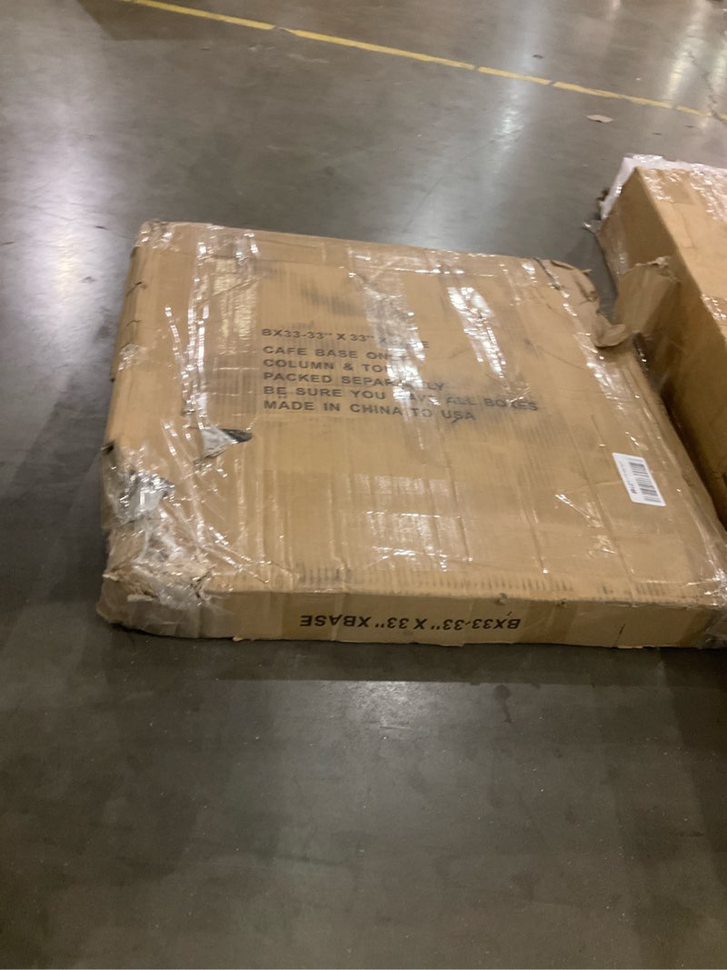 Condition photo showing As Is for Correll 48" Round Pub Table, 29" High Dining Cocktail Table, Durable Blue High Pressure Laminate Top, Cast Iron Base, Top Made in The USA, Leveling Glides Blue/Black 48" Round