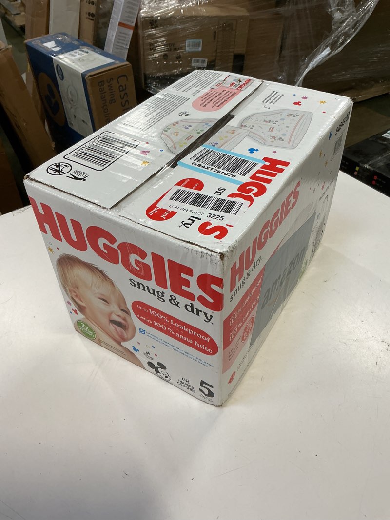 Condition photo showing New/Like New for Huggies Size 5 Diapers, Snug & Dry Baby Diapers, Size 5 (27+ lbs), 68 Count, Packaging May Vary Size 5 68