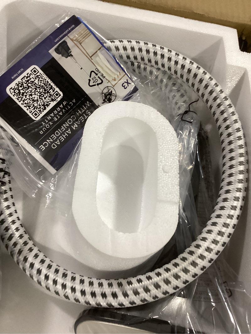 Condition photo showing Good Condition for SALAV® Heavy Duty Smart Auto Shut-off Commercial Full-Size Garment Steamer, Beeping Alert when Water Runs out, Foot Pedal Control, XL 3L (101.5 oz) Tank, 1800 watts, 90+min of Continuous Steam, White 14.5 in x 11.42 in x 70.5 in 2-White Auto-Off