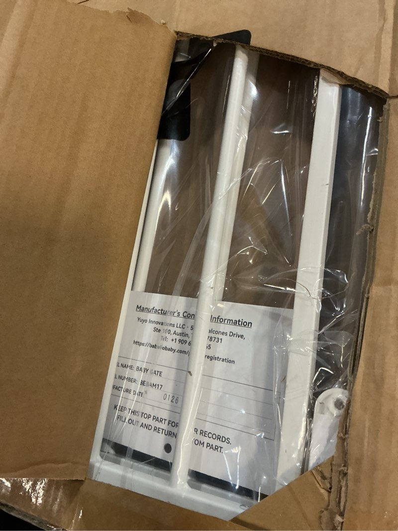 Condition photo showing Good Condition for babelio baby gate for stairs, kitchen & doorways, no bottom bar| easy installation| one-handed operation| auto-close| hardware mount (drill needed) safety dog gate (white - b17, 24-39" w, 28" h) white - b17 28" h, 24-39" w-compact