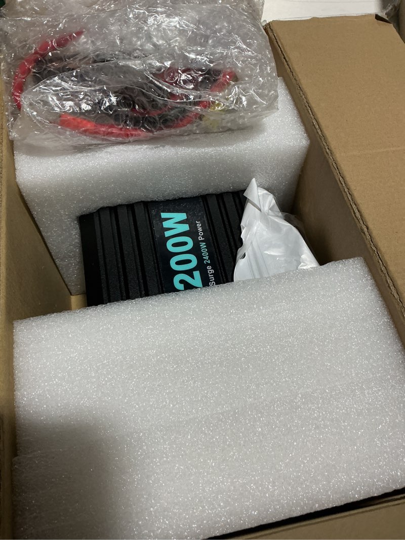Condition photo showing Good Condition for 1200 watt pure sine wave inverter, power inverter for car, camping, solar, rv, truck, home, 12v dc to 120v ac inverters with 3 ac outlet, 30w usb-c, 5v 3.1a usb, remote control, surge 2400w 12v-1200w pure sine wave inverter