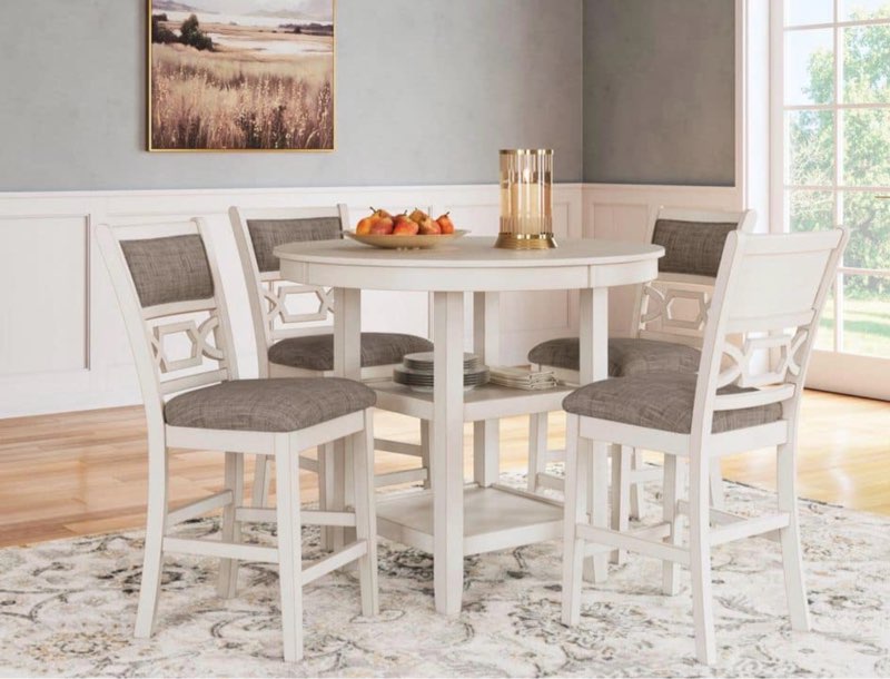 Erinberg 36 in. H Antique White Round Bar Table Set Seats 4 with Shelves