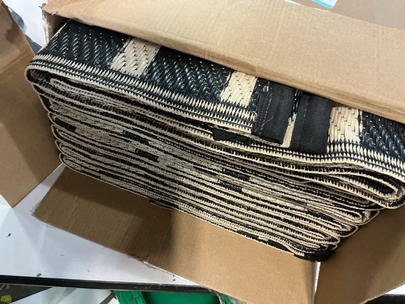 Condition photo showing Good Condition for garvee reversible rainbow outdoor rug 10x14, waterproof outdoor plastic straw rug, rv mat for picnics, patio, camping, balcony, deck, backyard, porch, brown brown 10' x 14' (rectangular)
