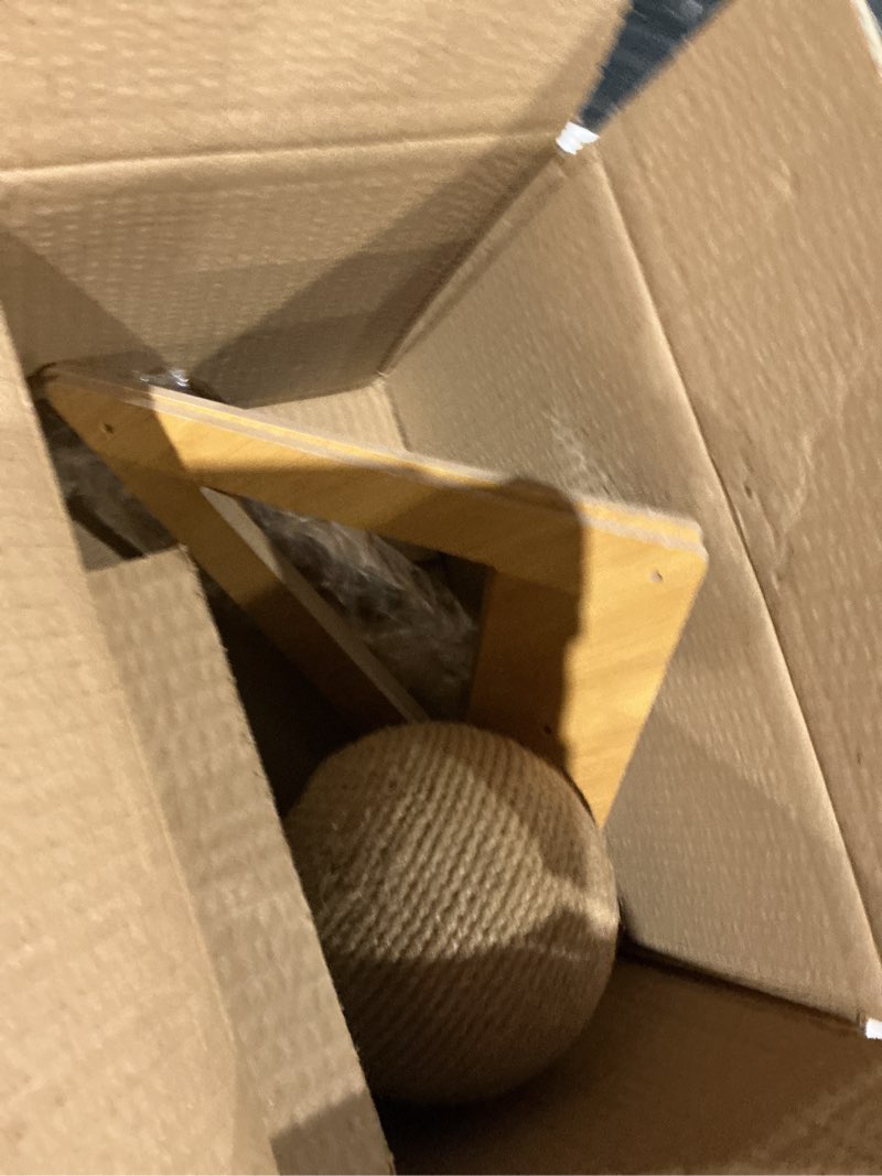 Condition photo showing Good Condition for fhiny rabbit scratch ball, natural sisal rope claws scratching corrugated board for indoor kittens scratch pawller rotating ball interactive toys for bunny kitten and other small pets triangle scratch toy
