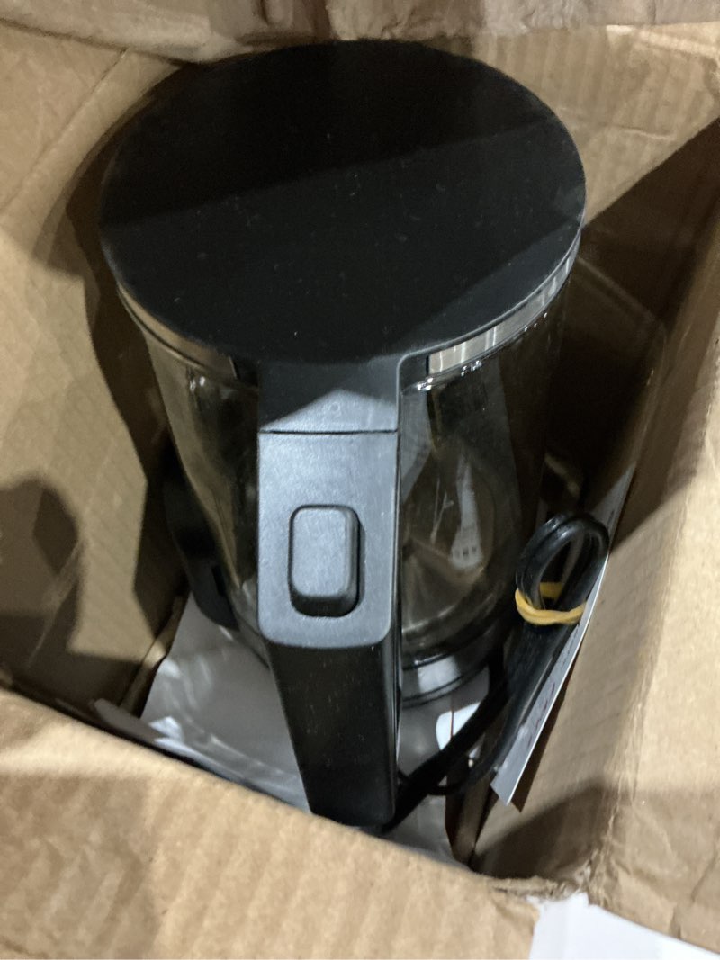 Condition photo showing As Is for gourmia electric glass kettle – 1.7l programmable tea & coffee brewer with digital touch display, 6 presets, removable stainless steel infuser, cordless with 360° swivel base, black