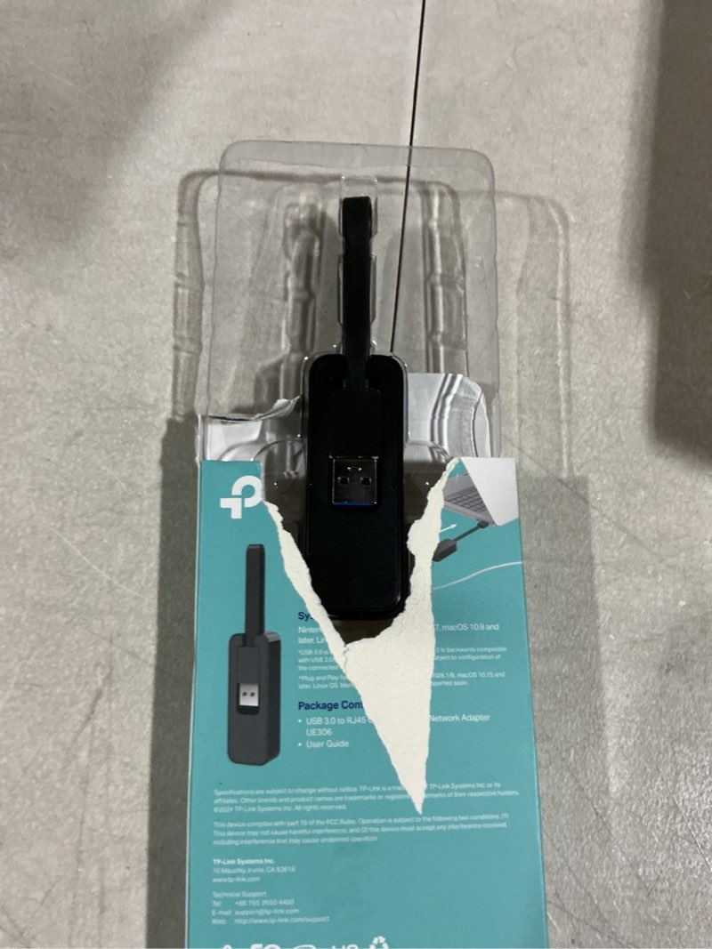 Condition photo showing As Is for TP-Link USB to Ethernet Adapter (UE306), Supports Nintendo Switch, 1Gbps Gigabit RJ45 to USB 3.0 Network Adapter, Foldable & Portable Design, Plug and Play, Compatible with Windows, macOS, and Linux USB 3.0 (Switch Compatible)