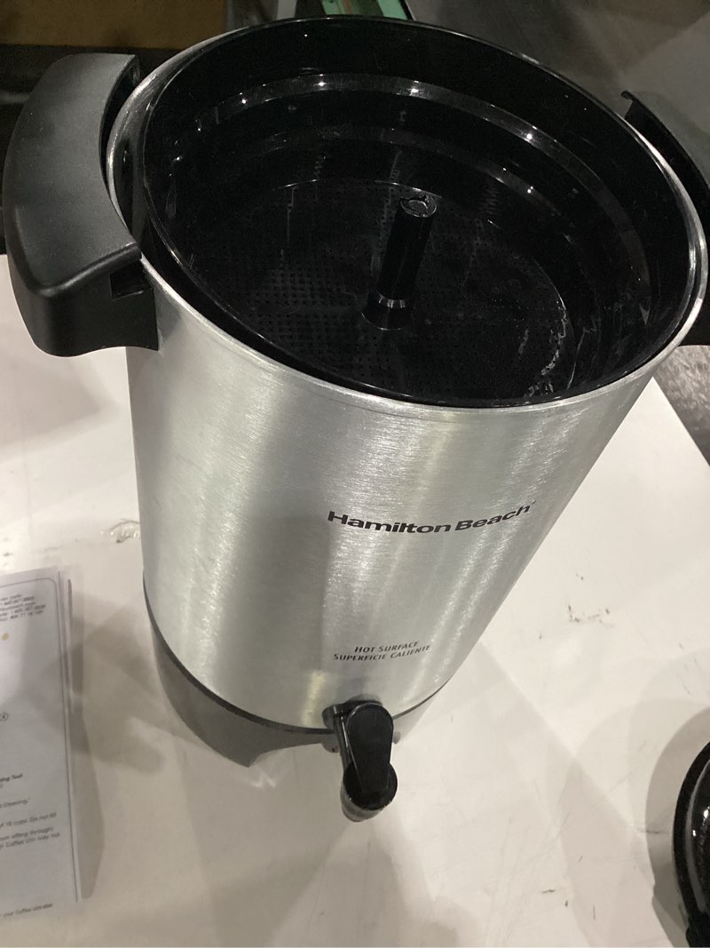 Condition photo showing As Is for Hamilton Beach - Coffee Urn - Silver