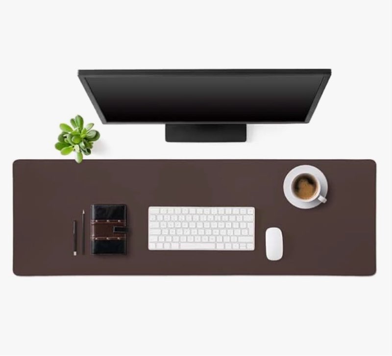 Tegeme Leather Desk Mat Large Desk Pad 47.2 x 15.7 Inch Non Slip Table Protector with Stitched Edges