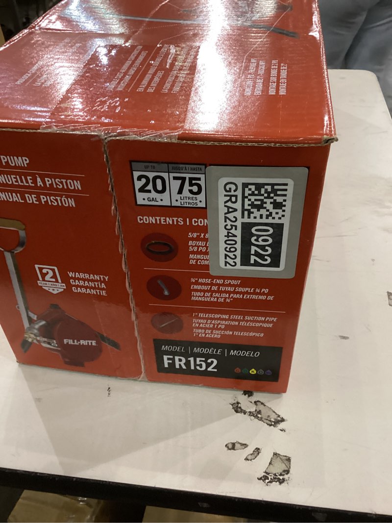 Condition photo showing New/Like New for Fill-Rite FR152 Piston Hand Pump with Hose & Nozzle Spout, Red