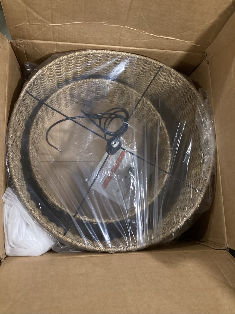 Condition photo showing Good Condition for arturesthome large rattan chandelier natural woven double drum pendant light vintage ceiling hanging light fixture for kitchen island bedroom hallway 23.62" 23.6in * 18in