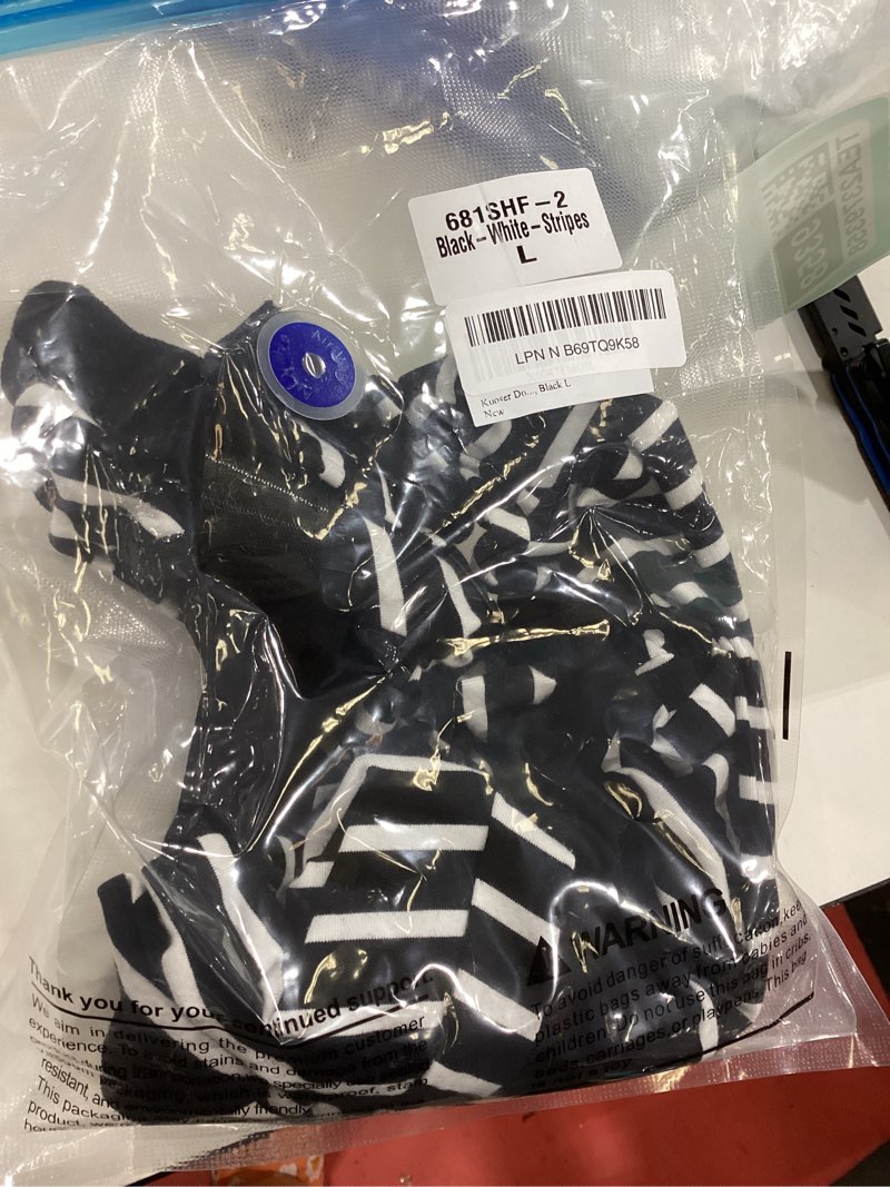 Condition photo showing Good Condition for Kuoser Dog Recovery Suit, Anti Licking Dogs Rear Leg Sleeve, Abdominal Dog Surgical Suit with Pants Cover Protect Wounds, Dogs Elbow Protector Soft Pet Surgery Onesie Cone Alternative, Black L Large (Back Length: 40CM / 15.74") Black Strips