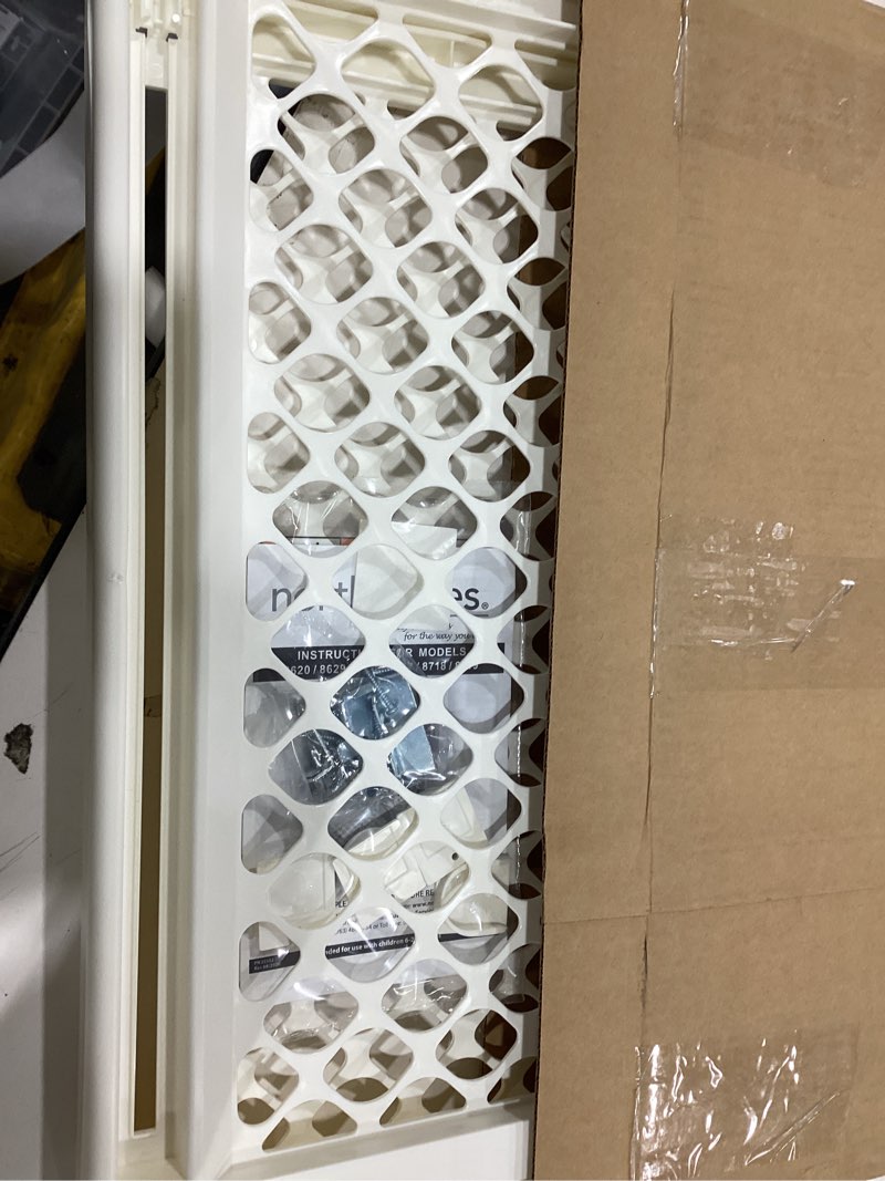 Condition photo showing Good Condition for toddleroo by north states 42” wide supergate ergo baby gate, made in usa: for doorways or stairways. includes wall cups. pressure or hardware mount. 26” - 42” wide (26" tall, ivory) (b0065adp4c)