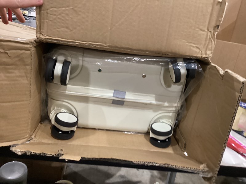 Condition photo showing Good Condition for Yorige Luggage Sets for Women Men 4 Piece - Carry on Hardside Suitcase 20inch with USB Port, 360° Spinner Wheels, Duffel Bag, Cup Holder, Lightweight Luggage Set for Travel Vacation Off WhiteB 20in/4pcs Set