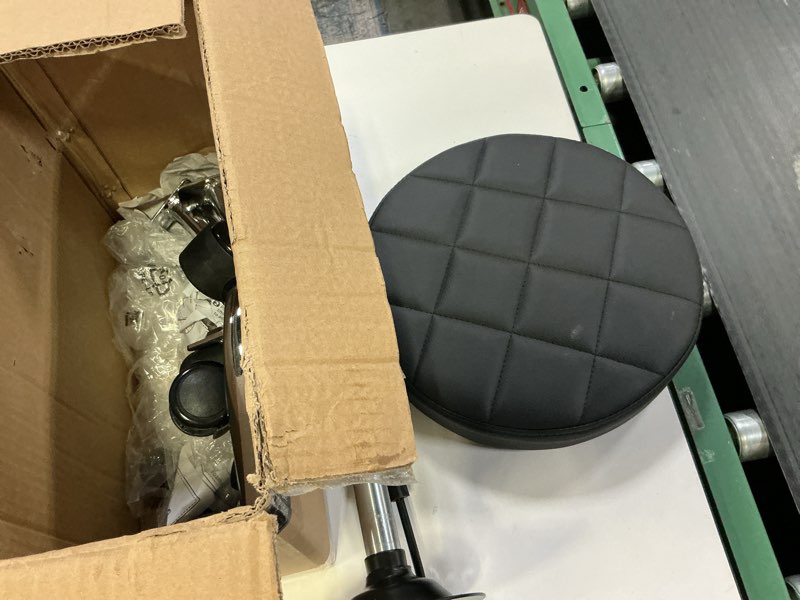 Condition photo showing As Is for Black Classic Swivel Stool with Wheel for Salon Work Home SPA Shop Height-Adjustable and Cost-Effective Rolling Stool Chair Small