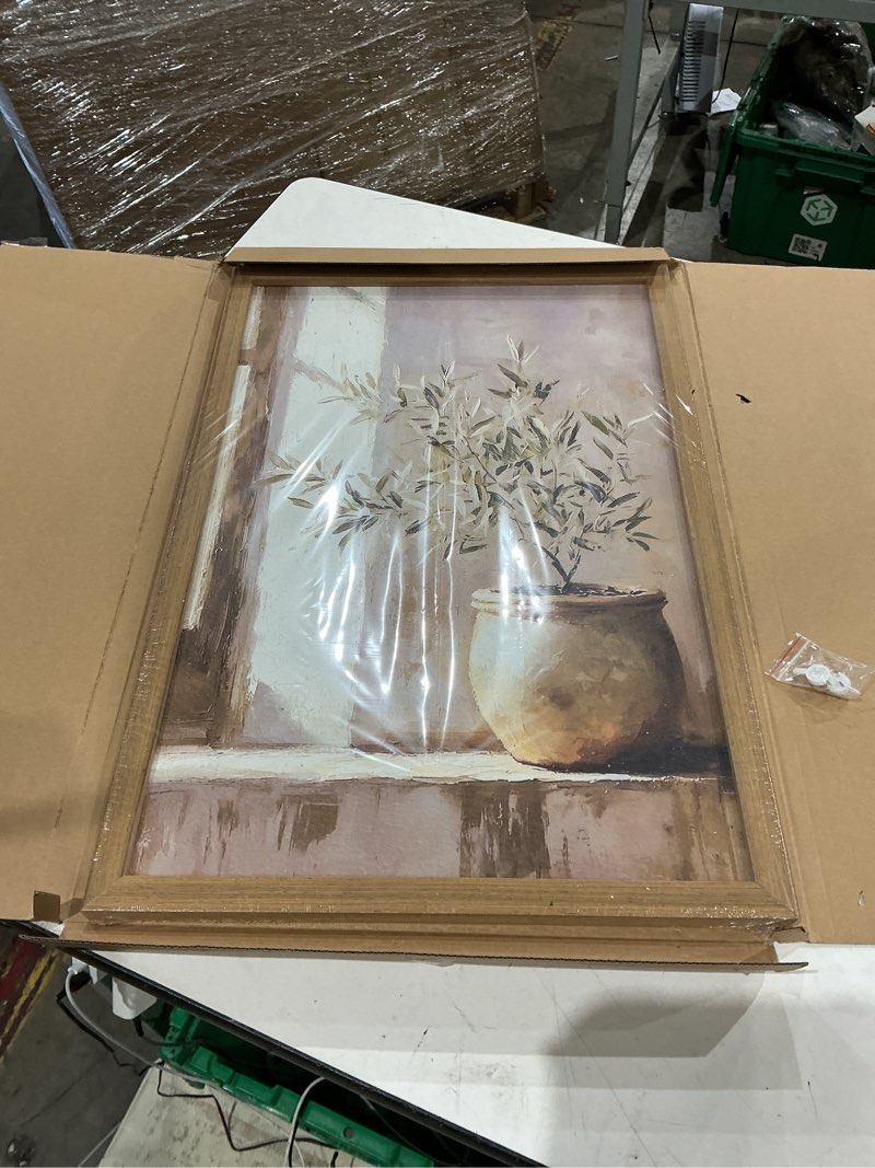 Condition photo showing Good Condition for framed vintage olive tree wall art, textured sandstone botanical pictures wall decor, rustic neutral potted plant paintings prints aesthetic farmhouse home decor for living room bedroom 12x16 inch