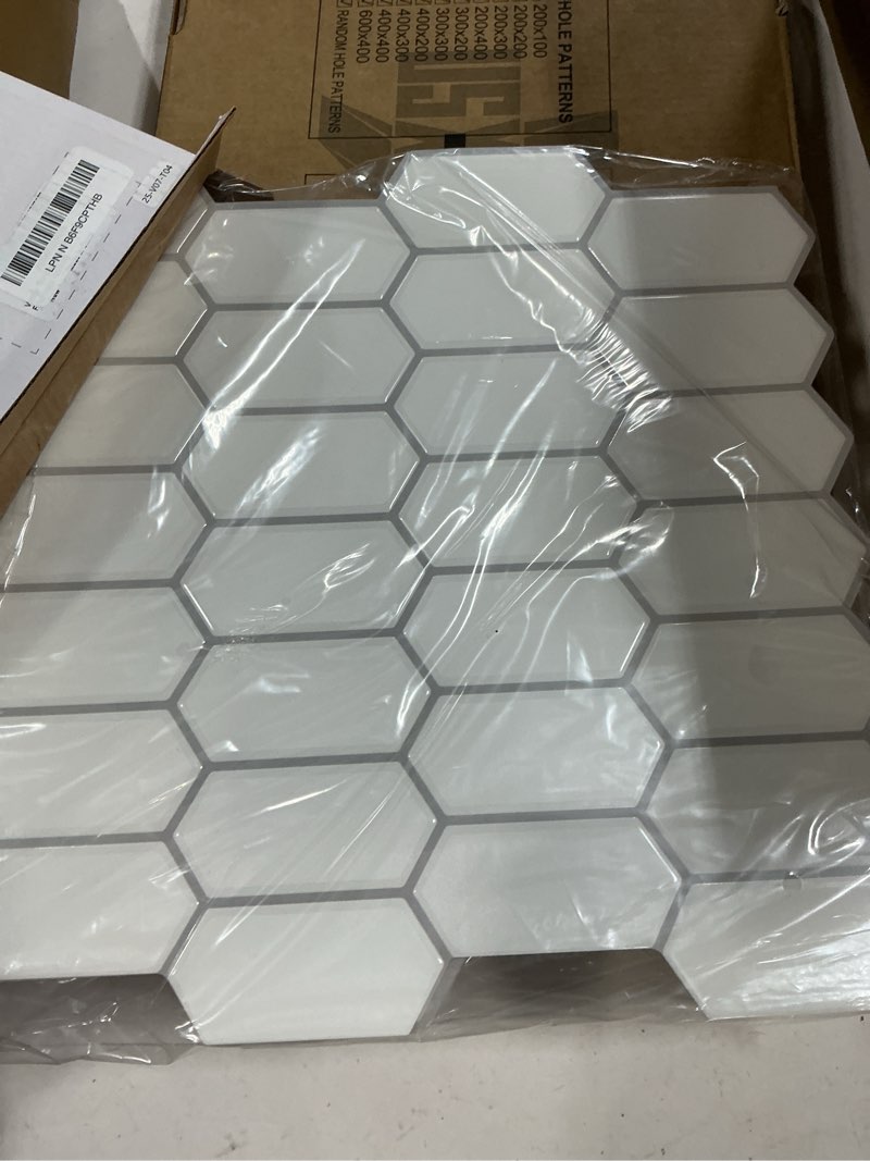 Condition photo showing New/Like New for Vamos Tile Upgraded Thicker Design Peel and Stick Backsplash Tile, 10-Sheet Pure White with Gray Grout Long Hexagon Self Adhesive Wall Tiles Stick On Backsplash for Kitchen Bathroom RV Fireplace 10 Pure White with Gray Grout