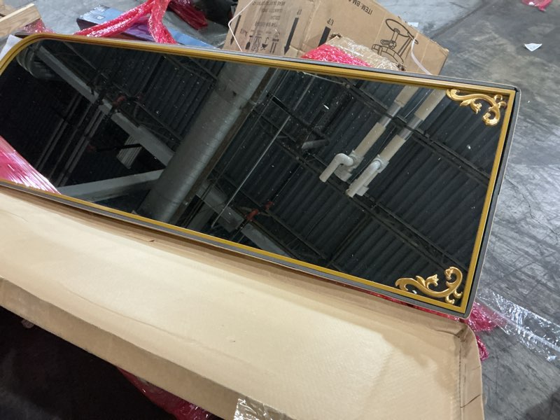 Condition photo showing As Is for AIXI HOME Antique Gold Arched Full Length Mirror, 71\"x30\" Floor Vintage Mirror with Ornate Frame, Baroque Inspired Home Decor for Livingroom Bedroom Entryway (Similar to the stock photo)