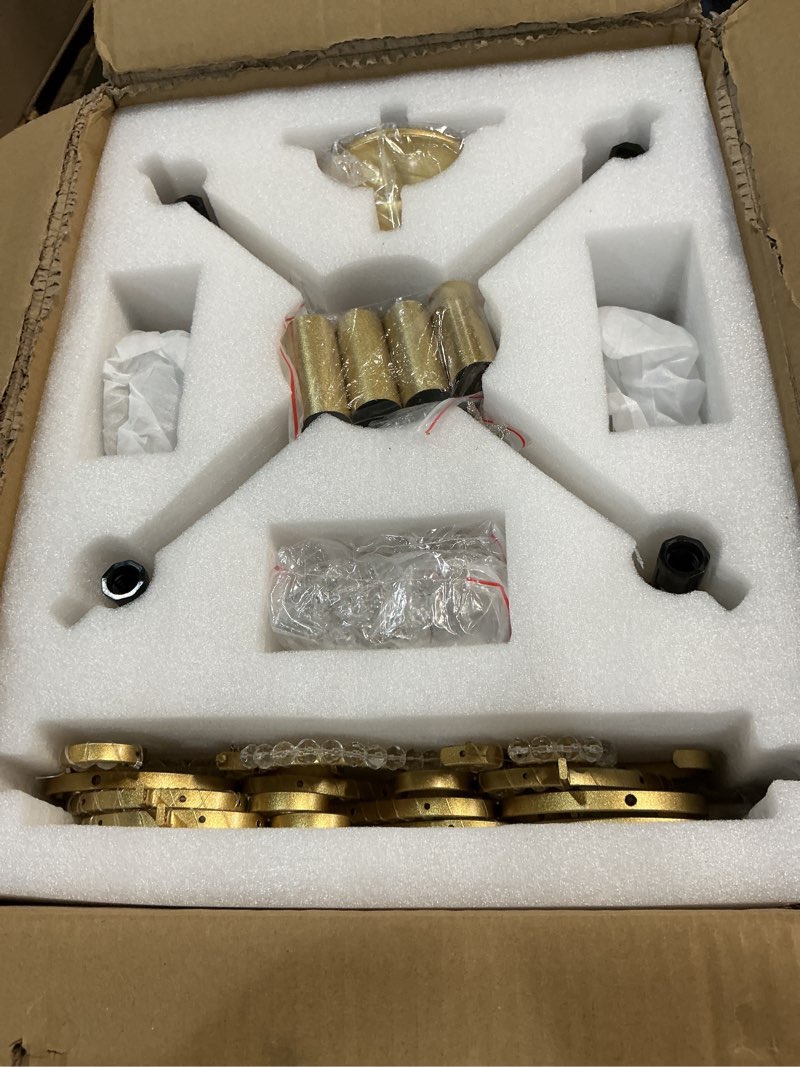 Condition photo showing Good Condition for mini crystal chandelier, modern k9 crystal chandeliers for dining room, 4-lights gold pendant ceiling light fixture for entryway kitchen island bathroom bedroom living room, h 21" x w 17.7" brass h 21" x w 17.7"