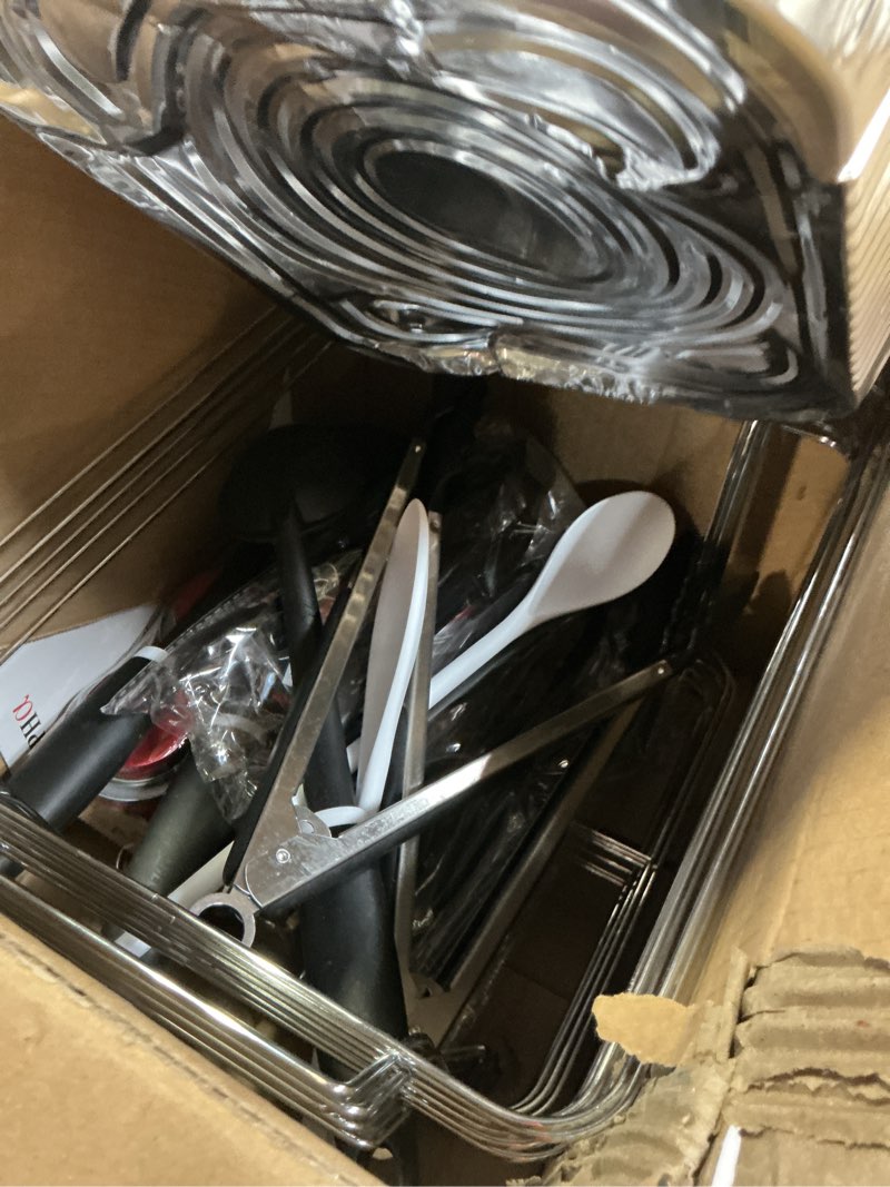 Condition photo showing As Is for Alpha Living 6 Pack - Disposable Chafing Dish Buffet Set, Half Size Pans, Welded Body Food Warmers for Parties, Fuel Cans Complete Set, Warming Trays Complete Kit (with Racks)