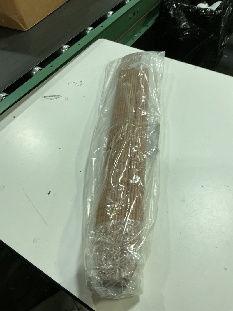 Condition photo showing As Is for LazBlinds No Tools No Drill Bamboo Roller Shades, Cordless Bamboo Blinds, Light Filtering Roll Up Blinds for Windows, French Door, Porch or Patio, 26'' W x 70'' H, Ceylon Light Russet Ceylon Light Russet 26'' W x 70'' H