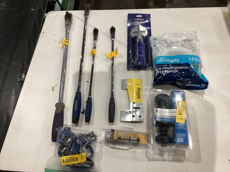 Condition photo showing As Is for assorted home improvement lot (small tools, screw, home accessories, etc.)