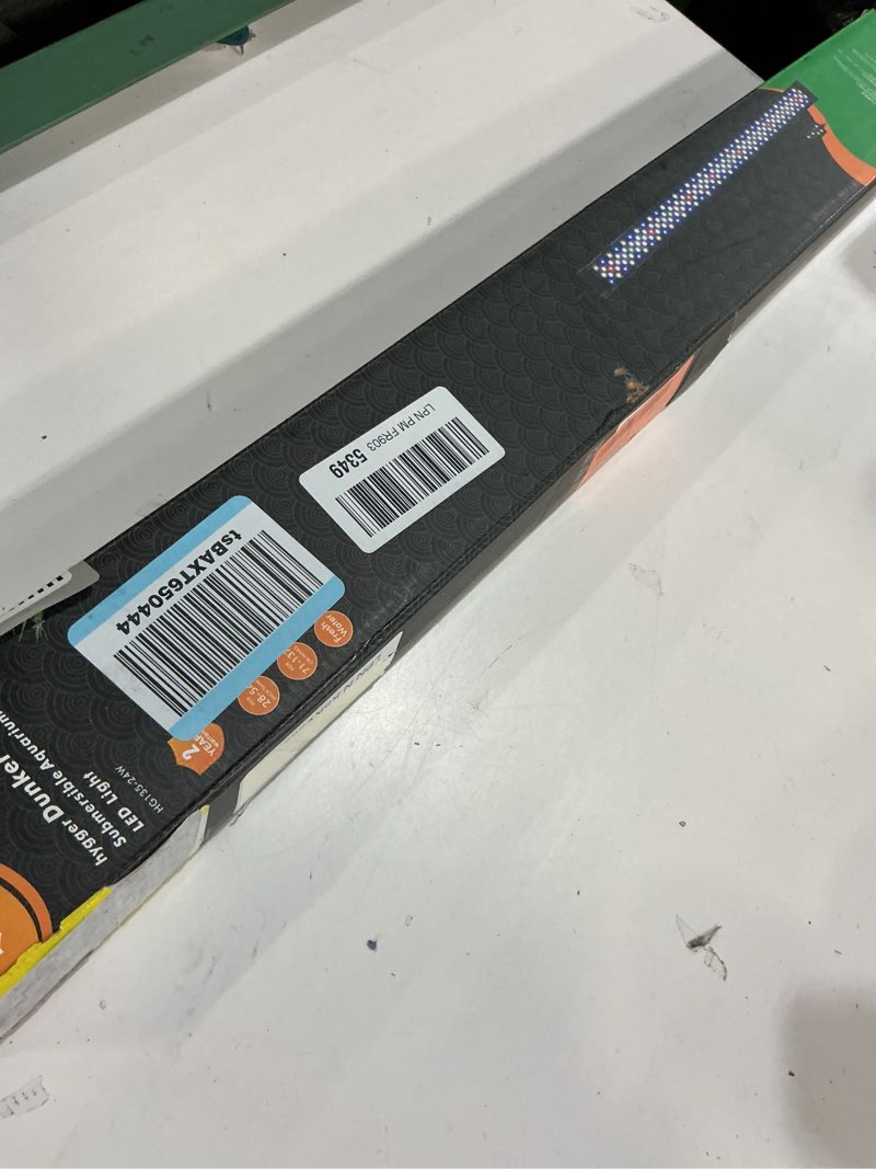 Condition photo showing As Is for hygger submersible led aquarium light, 24w 26.8 in 24/7 mode fish tank light with 5 rows beads, with timer 9 colors and adjustable brightness, full spectrum ip68 waterproof light for fish tank 28-54in 26.8in 24w