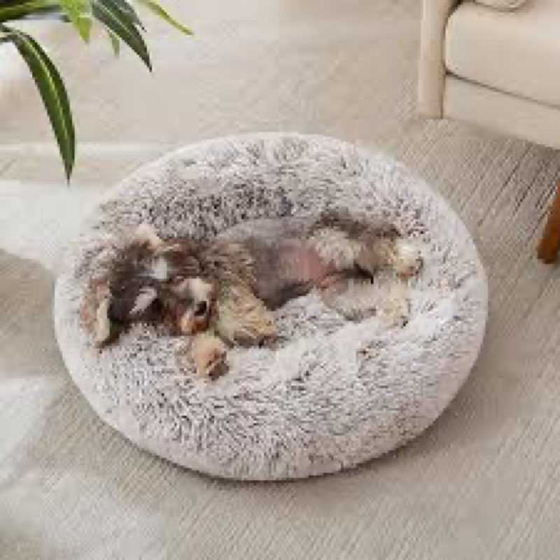 western home wh calming dog & cat bed, anti-anxiety donut cuddler warming cozy soft round bed, fluff