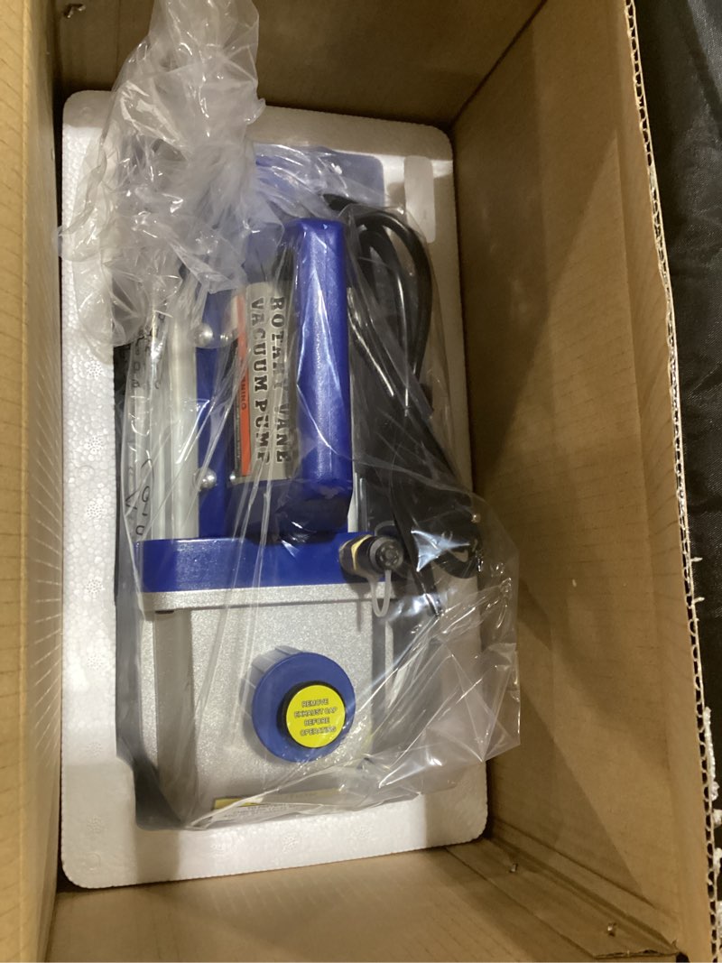 Condition photo showing Good Condition for vivohome 110v 1/3 hp 4cfm single stage rotary vane air vacuum pump and r134a ac manifold gauge set kit with leak detector carry bag for hvac air conditioning refrigeration recharging etl listed blue 4cfm, similar to stock photo, not exact