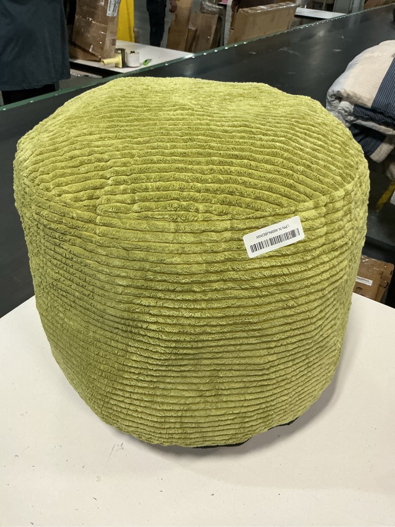 Condition photo showing Good Condition for HIGOGOGO Round Stuffed Pouf Ottoman, Corduroy Poufs with Foam Chunk Filling, Furry and Fluffy Pouf Foot Stool Storage Ottoman, 20 X 15 Floor Poufs Foot Rest for Living Room, Green 20 inch Green
