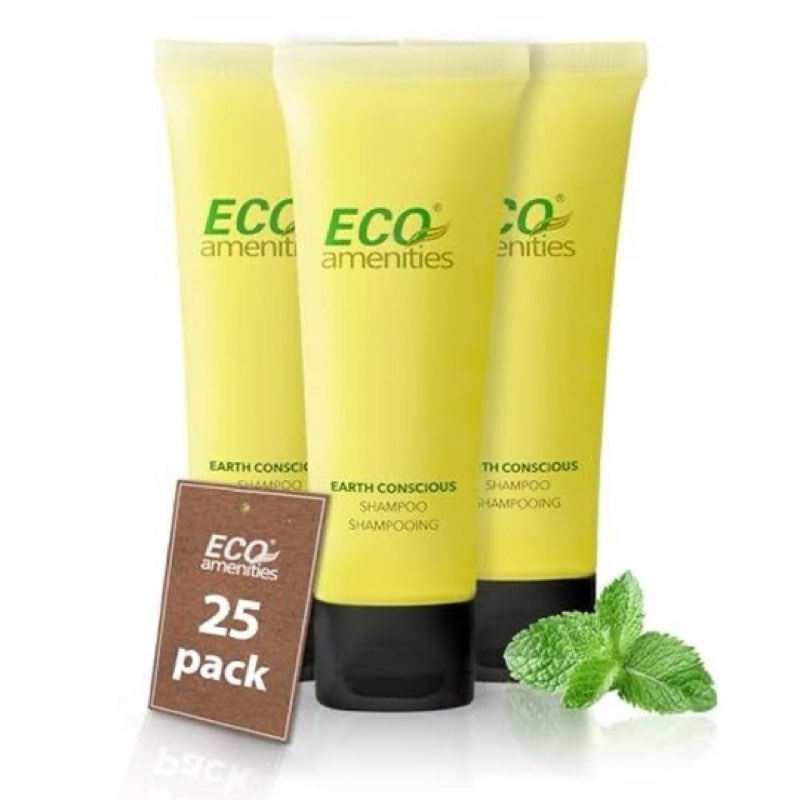 ECO amenities Travel Size Shampoo Bulk - 25 PACK, 30mL, 1 oz Hotel Shampoo Supplies for Guests - Green Tea Scent Eco Shampoo, Mini Shampoo with Flip Cap