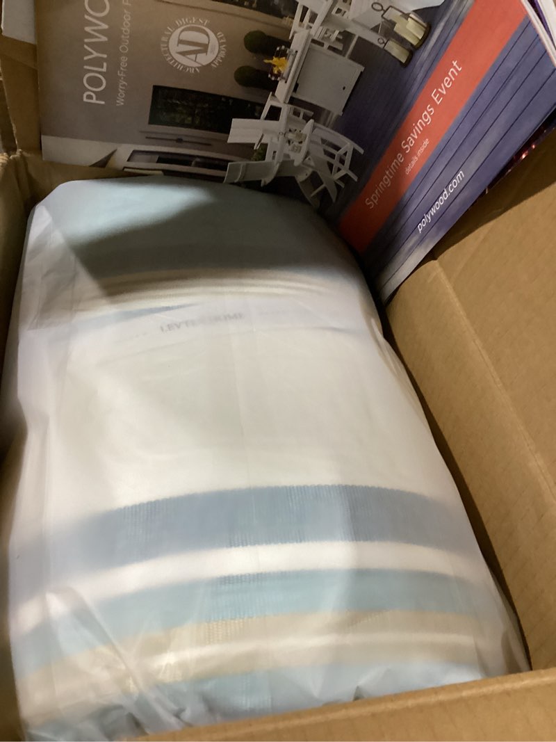 Condition photo showing New/Like New for levtex home - kailua quilt set - king quilt + two king pillow shams - stripe - blue teal taupe cream - quilt (106x92in.) and pillow shams (36x20in.) - reversible - cotton fabric king/cal king quilt