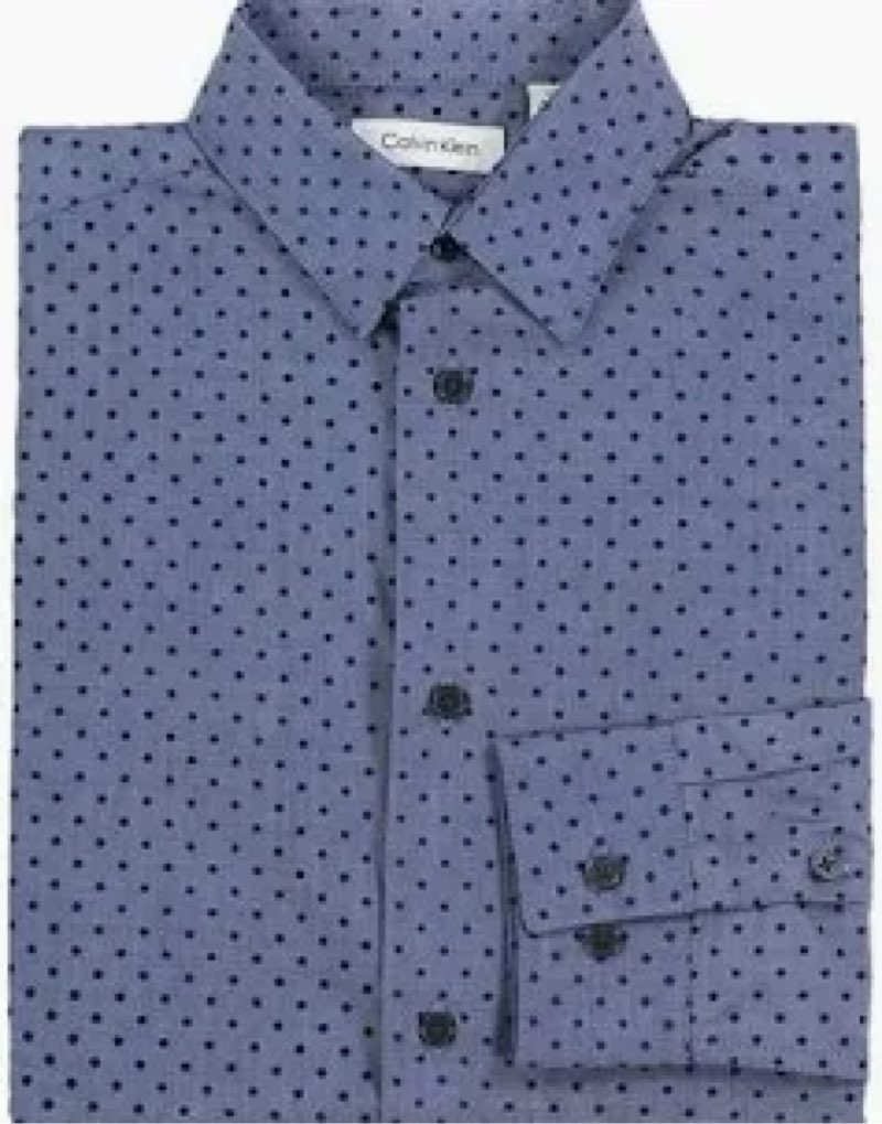 calvin klein boys' long sleeve patterned dress shirt, button-down style with buttoned cuffs, dark bl 12
