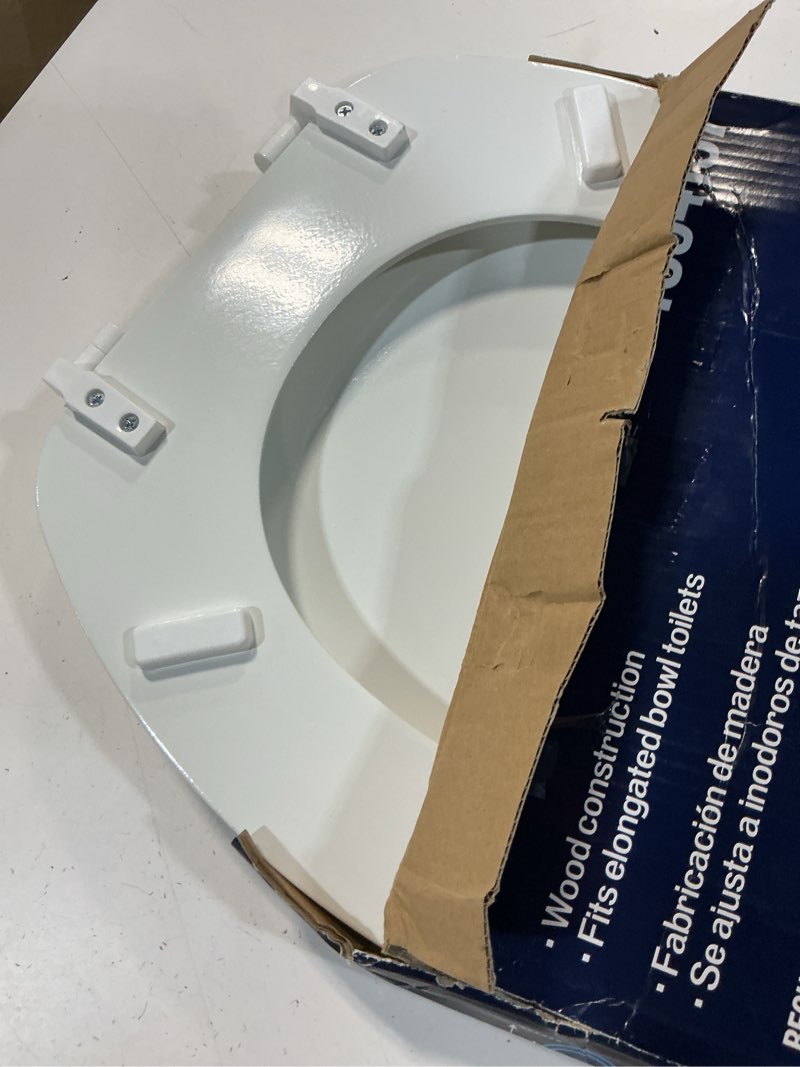 Condition photo showing As Is for project source wood white elongated toilet seat