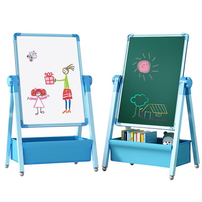 art easel for kids, double sided kids easel drawing board, whiteboard & blackboard, 360°rotating adjustable(blue)