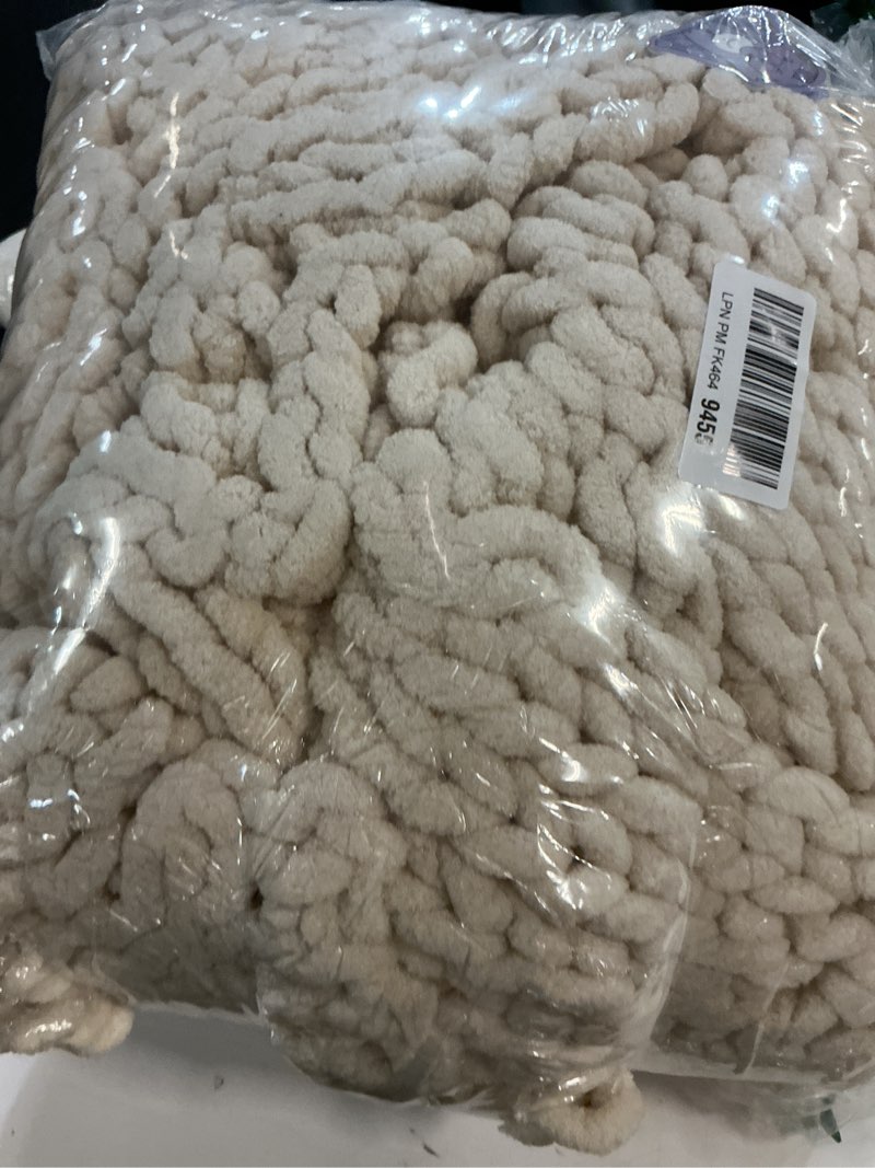 Condition photo showing Good Condition for YnM Chunky Throw Blanket, Hand Knitted with Chenille Yarn, Skin Friendly, Ventilated and Breathable, Machine Washable, Home Décor Piece for Couch, Sofa and Bed (Butter Cream, 60x80 Inch) 60 x 80 Inch Chenille - Butter Cream