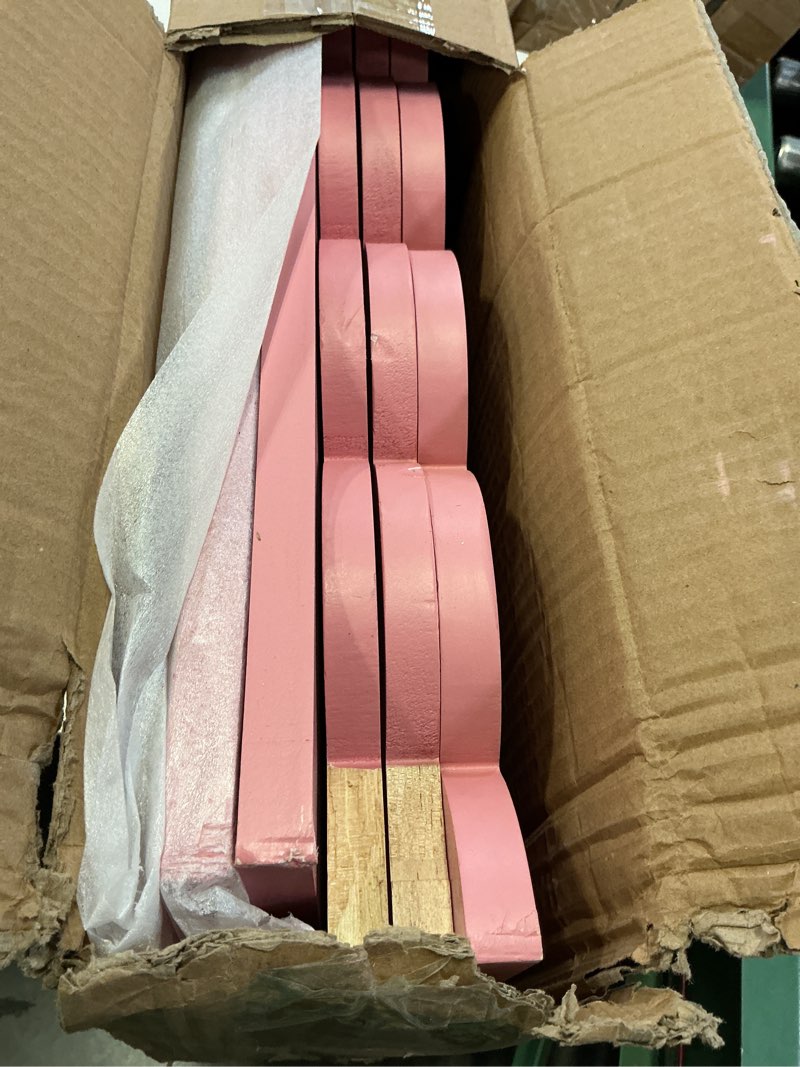 Condition photo showing As Is for tohiasen kids bookshelf wooden 3-tier, scalloped book shelf for kids rooms, front facing toddler montessori bookshelf, baby nursery book shelves kid classroom book shelf bookcase pink 3-tier