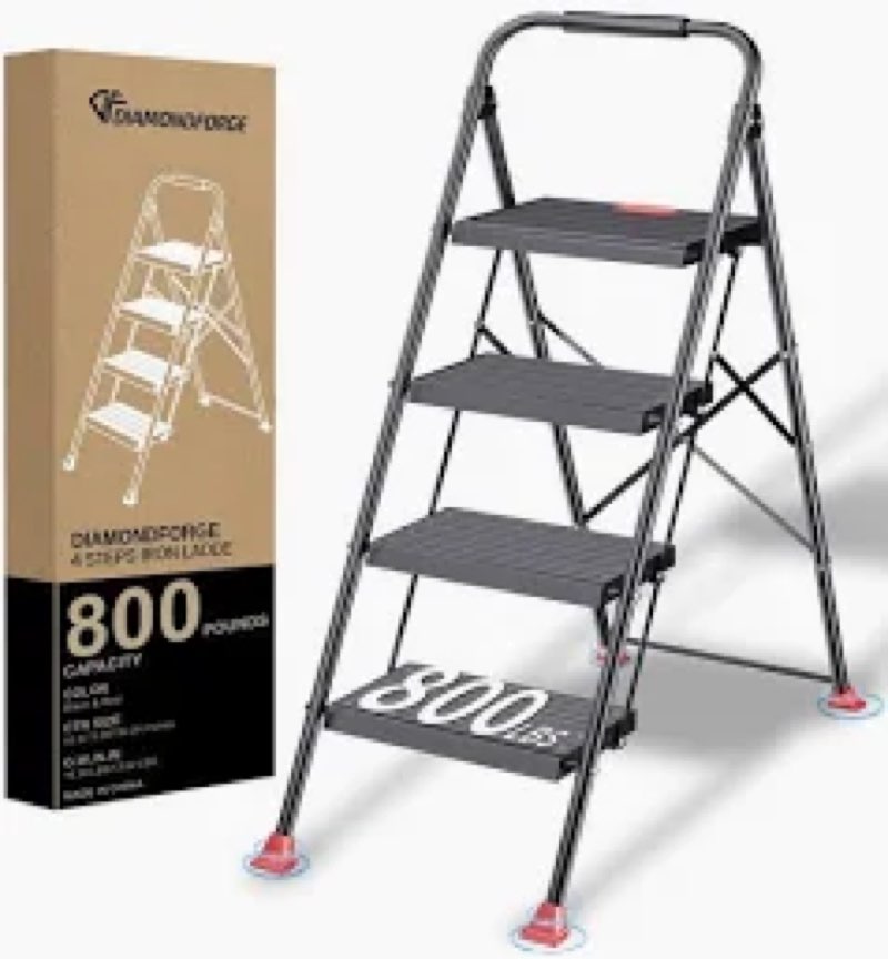 step ladder foldable folding stool - for home adults kitchen 4 stepping extension tall heavy duty wi