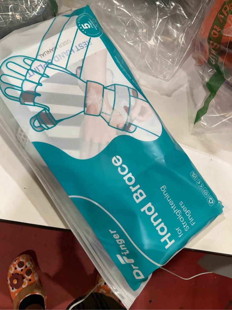 Condition photo showing Good Condition for drfinger stroke hand brace splint for straightening fingers with 5 fingers resting support,prevent fingers curling, dupuytren's contractures, hand spasms, fit right & left, men & women - l grey l
