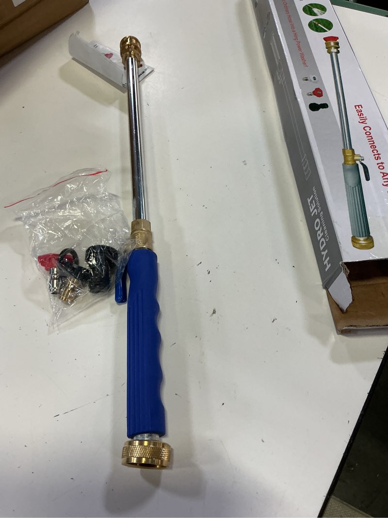 Condition photo showing As Is for hbaushun high pressure power washer wand, hydro jet water wand pressure sprayer,flexible garden watering with 3 nozzle universal hose end,for car pet window patio gutter cleaning blue