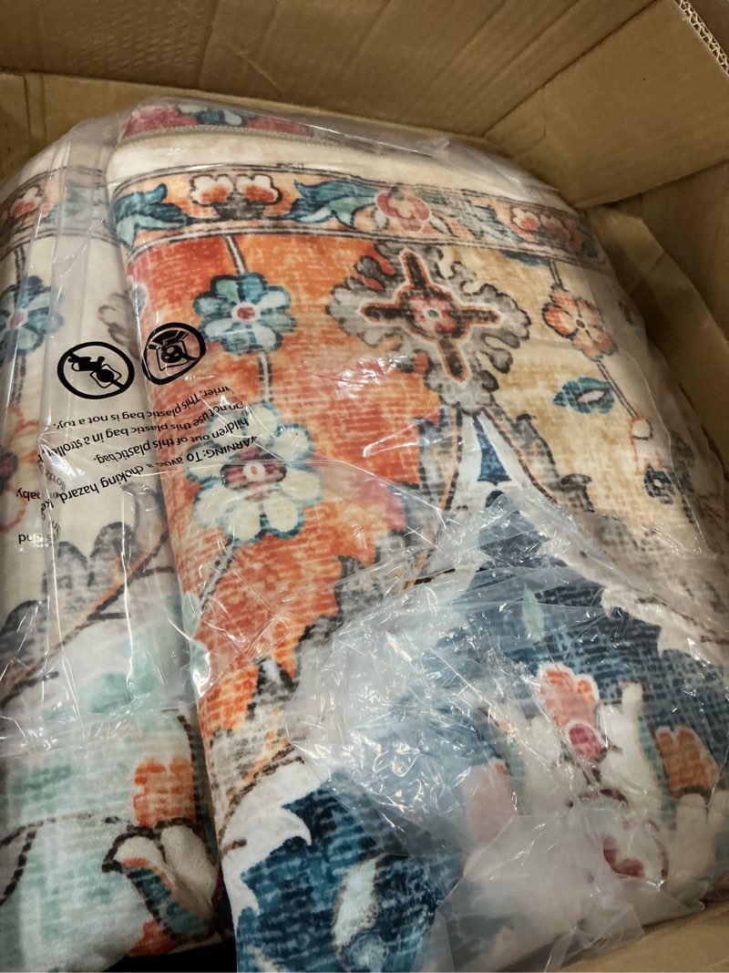 Condition photo showing Good Condition for royhome 10x13 area rug extra large moroccan trellis machine washable rug vintage medallion distressed accent rug stain resistant non-slip floor cover carpet for living room bedroom, cream 10' x 13' cream/multi