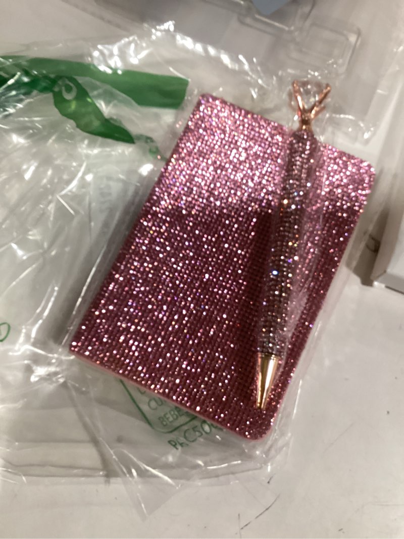 Condition photo showing As Is for Notebook Pen Sets Glitter Pocket Notebook Crystal Pens Mini Diamond Journal Hardcover Bling Diary Office Desk Accessories for Women Birthday Gift(Rhinestone,A5,Pink) A5 Rhinestone Pink