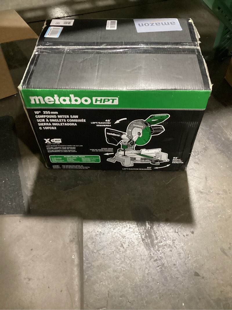 Condition photo showing As Is for Metabo HPT 10-Inch Single Bevel Compound Miter Saw, 15-Amp Power Saw with Xact Cut Shadow Line, Precision Miter Angles, Single Bevel 0-45°, 40T TCT Miter Saw Blade, Lightweight Design, C10FCG2 C10FCG2 - Next Gen Model