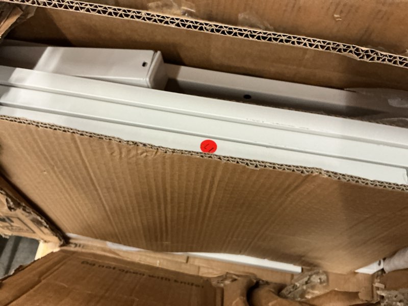 Condition photo showing As Is for Full XL over Queen Metal Bunk Beds for Kids Teens Adults, Heavy-duty Metal Bunk Bed Frame with Guardrails, Ladders & Under-bed Storage for Bedroom Guest Room Dorms, Space-saving/Noise-reduce, White White Fxl-q