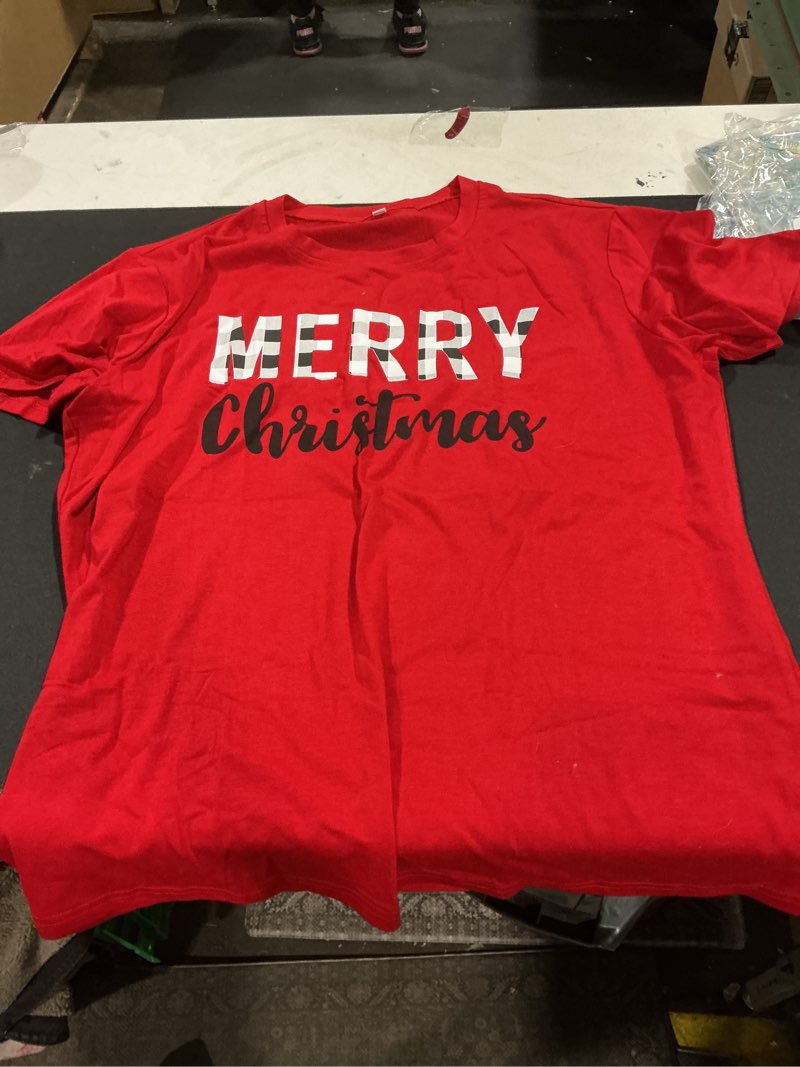 Condition photo showing Good Condition for Womens T Shirt Christmas Short Sleeve Casual Holiday Crewneck Tops Festive Wear Seasonal Graphic Tee for Home Daily Outfits