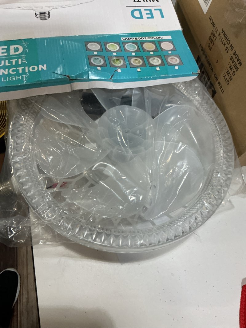 Condition photo showing Good Condition for light socket fan with remote 12”, screw in socket fan light with dimmable brightness and color temp, socket modern flush mount low profile ceiling fan for bedroom, small living room, kitchen