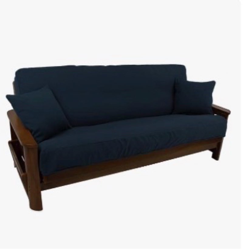 Blazing Needles Solid Twill 8" to 9" Futon Cover Set with 2 Throw Pillows (Set of 3), Full, Black