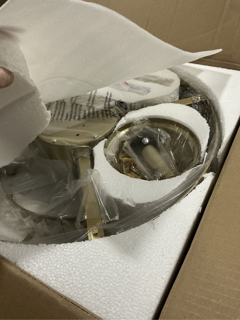 Condition photo showing Good Condition for Gold Fandelier Ceiling Fan with Light,20" Crystal Chandelier Ceiling Fans with Lights and Remote Control,Modern Caged Flush Mount Fandelier with 6 Speeds for Living Room Bedroom Nursery Crystal Ceiling Fan with Light