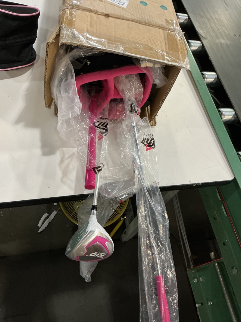 Condition photo showing As Is for pgm junior golf club, rio golf clubs complete set right handed for children kids, 4 pieces youth golf clubs with stand bag for boys & girls pink aged 6-8