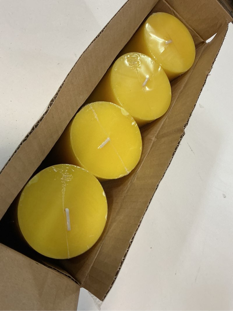 Condition photo showing New/Like New for Zest Candle CPZ-085_12 12-Piece Pillar Candle, 3" x 6", Yellow