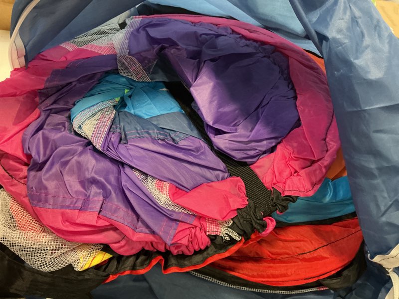 Condition photo showing Good Condition for playz 5pc kids' play tents & tunnels - ball pit for toddlers, basketball hoop, crawling tubes, pop-up playhouses, baby obstacle course for indoor or outdoor use rainbow multicolor